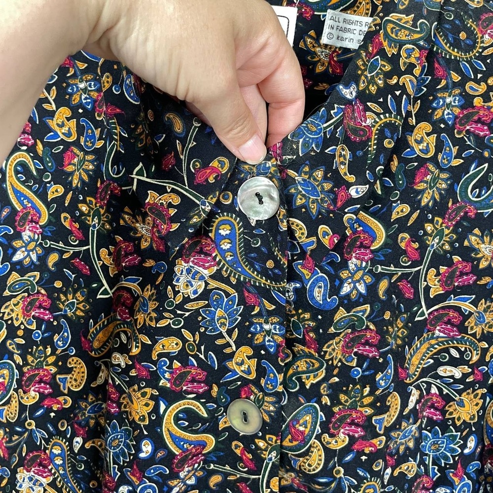 Vintage Karin Stevens Paisley Floral Jacket Dress 2 Piece Size 12 Black Maxi - Picture 10 of 12
